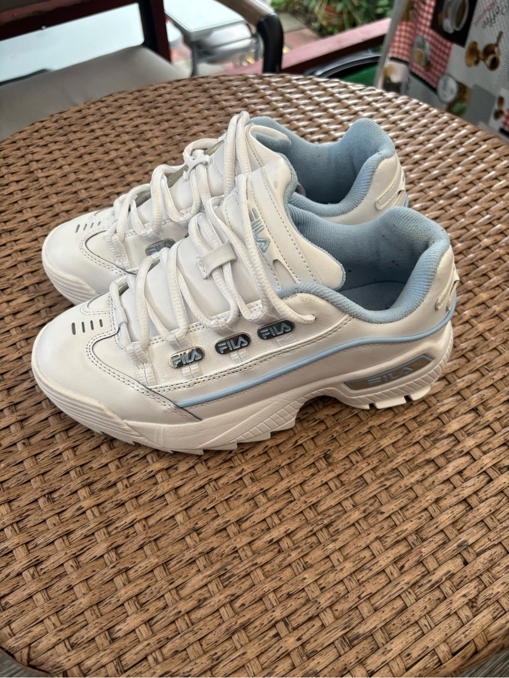 Fila Kids White Sneakers with Light Blue Accents